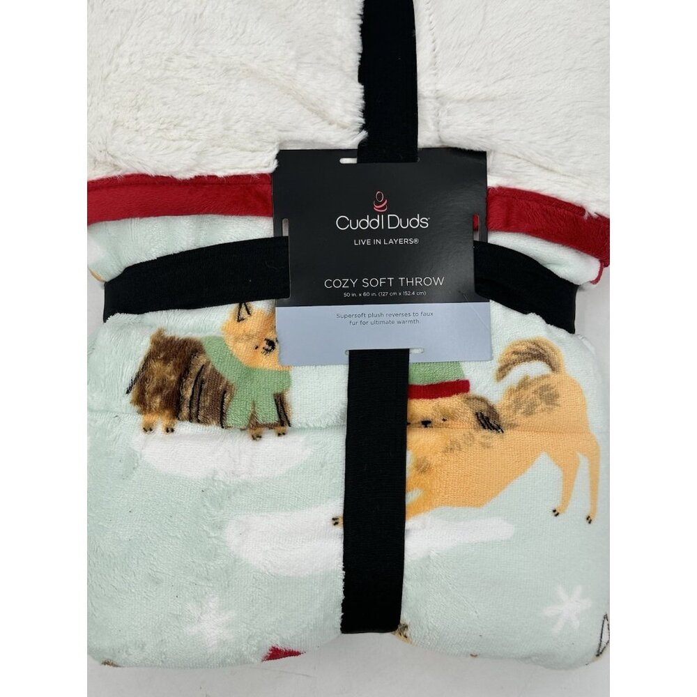 Cuddl Duds® Live In Layers Cozy Soft Throw Blanket Holiday Dogs Winter 50" x 60"